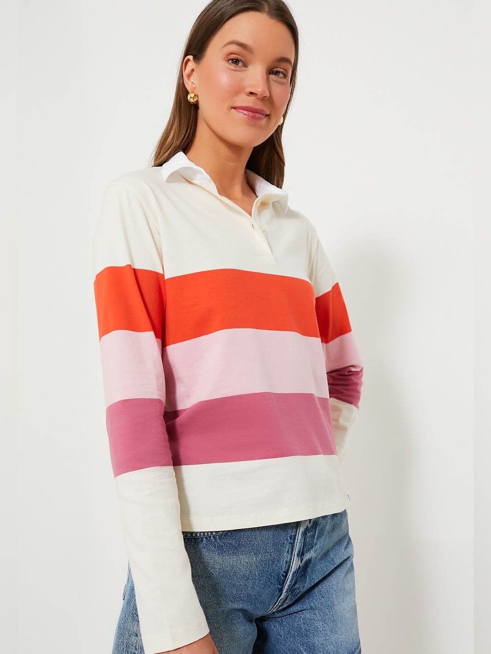 KULE The Patch Cotton Rugby Shirt Stripes Pink Multi Size M - Picture 3 of 16